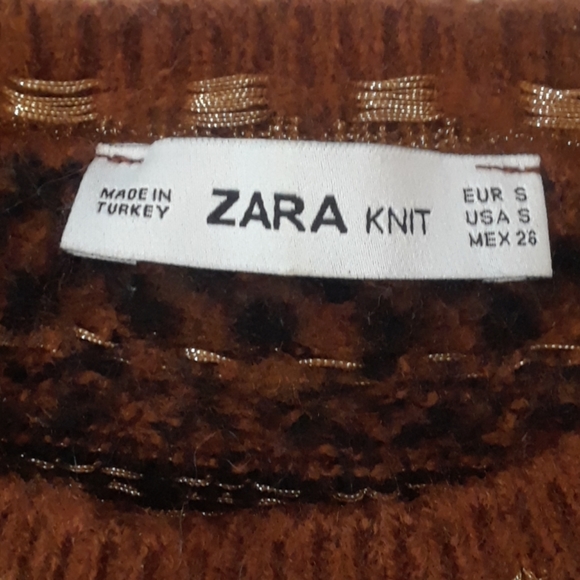 ZARA BROWN AND GOLD KNIT TOP. - Picture 2 of 3